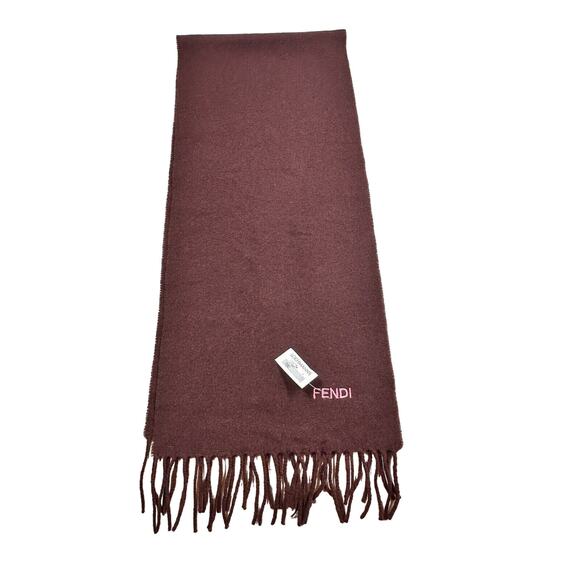 FENDI Logo Burgundy Red Unisex 100% Wool Long Scarf Made In Italy NEW! - Picture 1 of 3